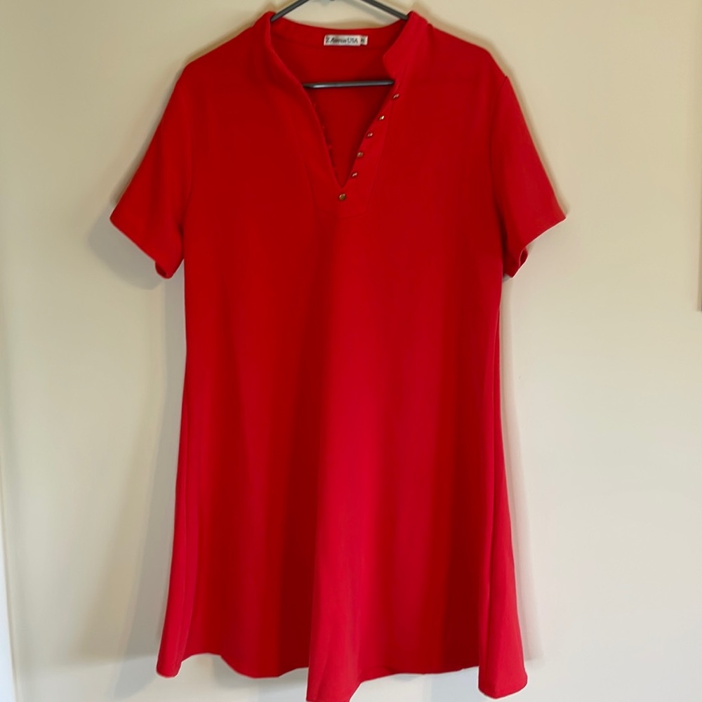 Z Avenue USA Womens XL Coral/Salmon Dress Buttons on V-Neck